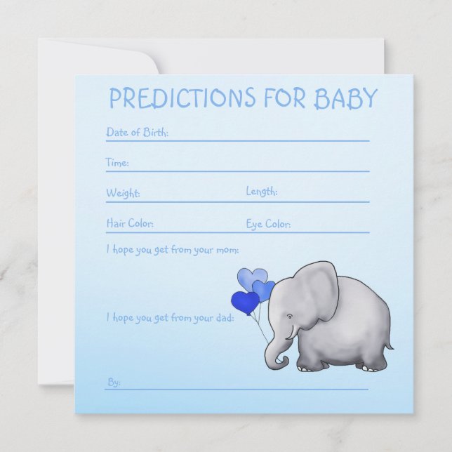 Blue Elephant Baby Boy Shower Predictions for Baby Invitation (Front)