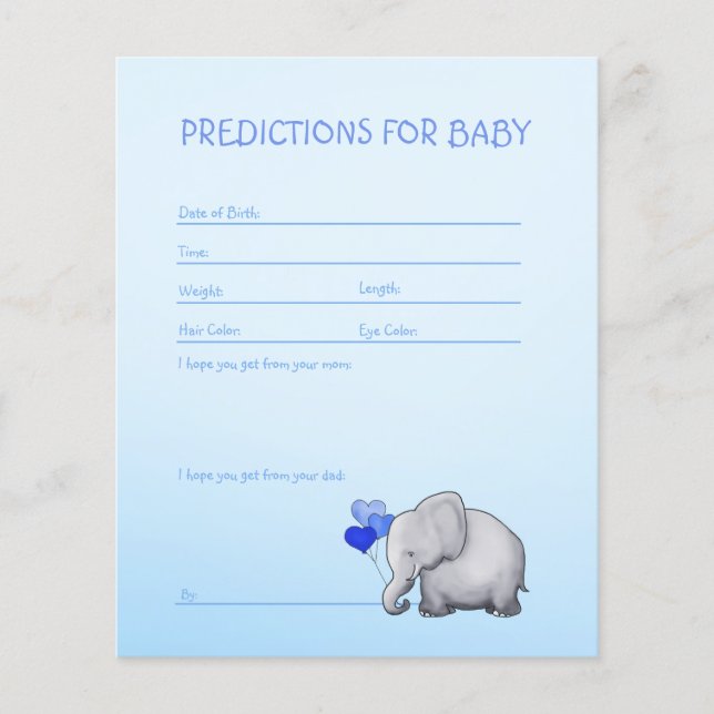 Blue Elephant Baby Boy Shower Predictions Game Flyer (Front)