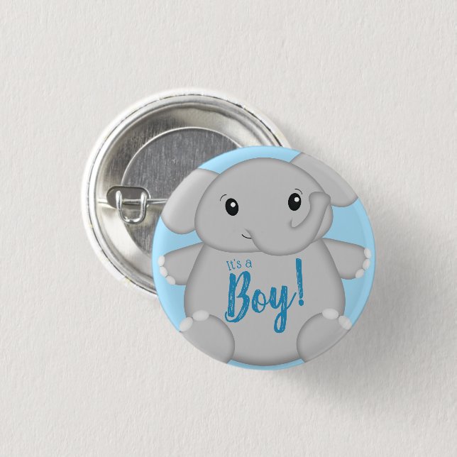 Blue Elephant Baby Shower 3 Cm Round Badge (Front & Back)
