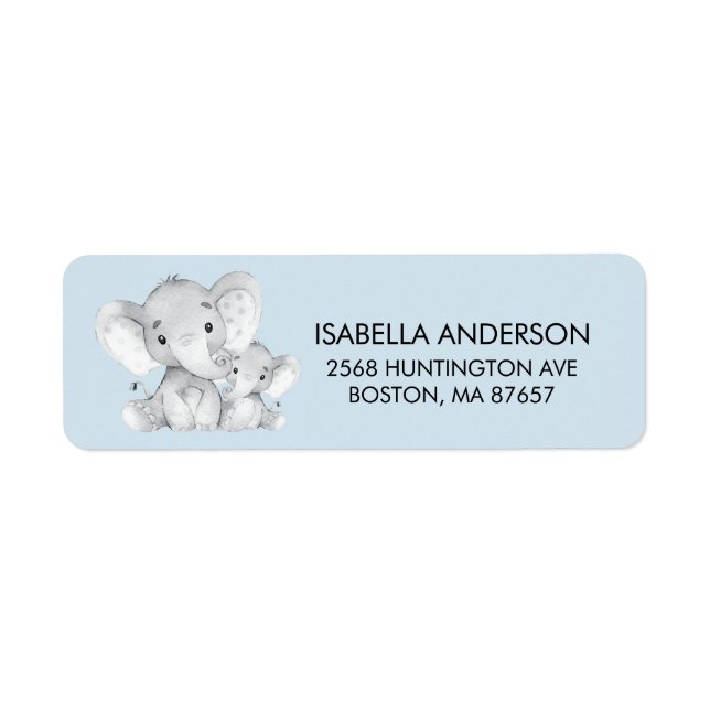 Blue Elephant Baby Shower Address Label (Front)