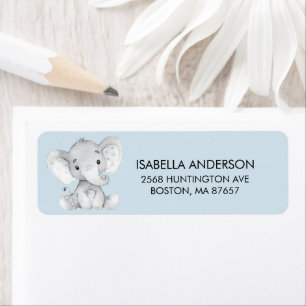 Blue Elephant Baby Shower Address Label