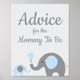 Blue Elephant Baby Shower Advice for Mummy Sign