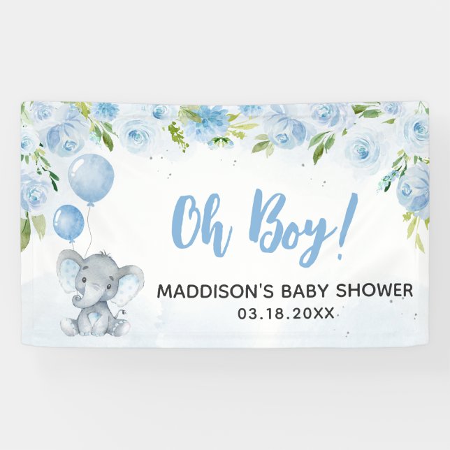 Blue Elephant Baby Shower Banner (Horizontal)
