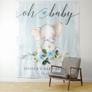 Blue Elephant Baby Shower Banner Photo Backdrop Tapestry