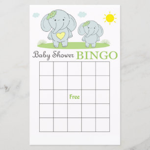 Blue elephant baby shower bingo card