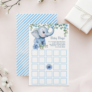 Blue Elephant Baby Shower Bingo Game – Watercolor 