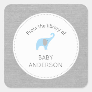 Blue Elephant baby shower bookplate Square Sticker