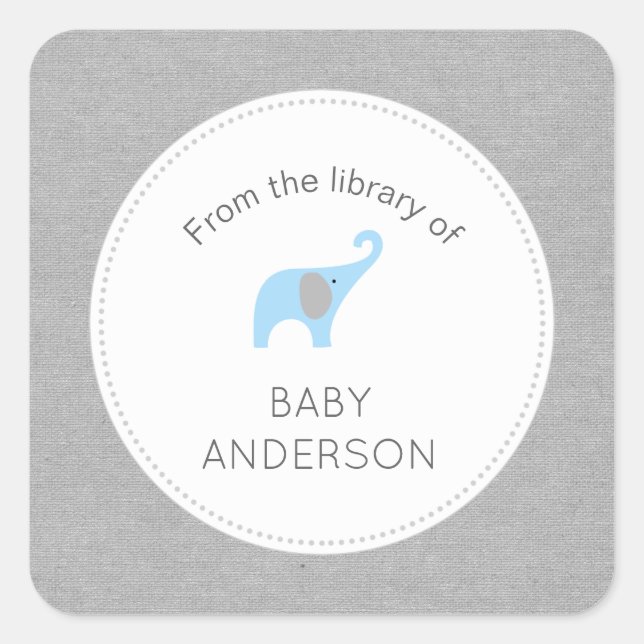 Blue Elephant baby shower bookplate Square Sticker (Front)