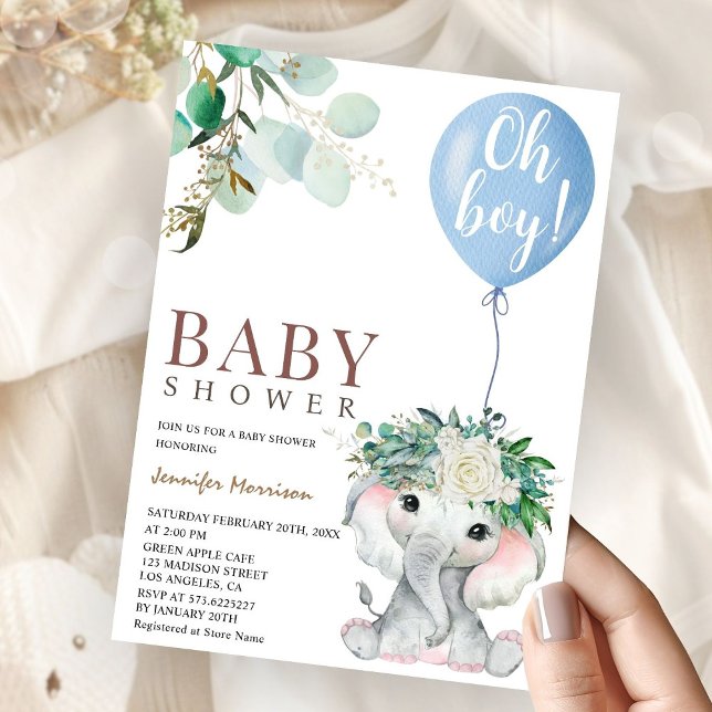Blue Elephant Baby Shower Boy Invitation (Creator Uploaded)