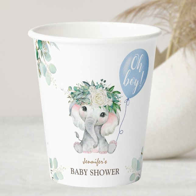 Blue Elephant Baby Shower Boy Paper Cups (Creator Uploaded)