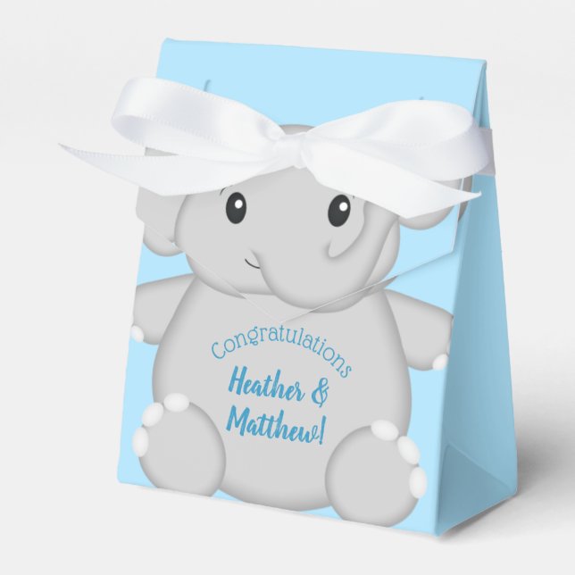 Blue Elephant Baby Shower Favour Box (Front Side)