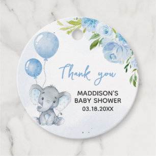 Blue Elephant Baby Shower Favour Tags