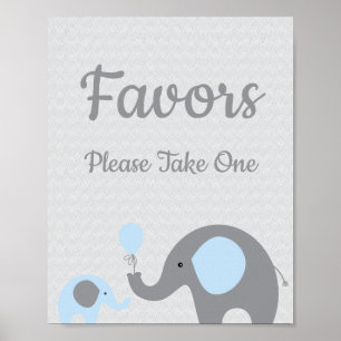 Blue Elephant Baby Shower Favours Take One Sign