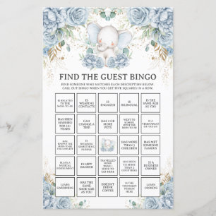 Blue Elephant Baby Shower Find the Guest Bingo