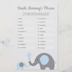 Blue Elephant Baby Shower Finish Mummy's Phrase Flyer