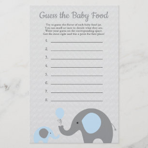 Blue Elephant Baby Shower Guess the Baby Food Game Flyer
