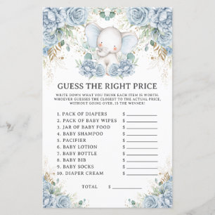 Blue Elephant Baby Shower Guess the Right Price