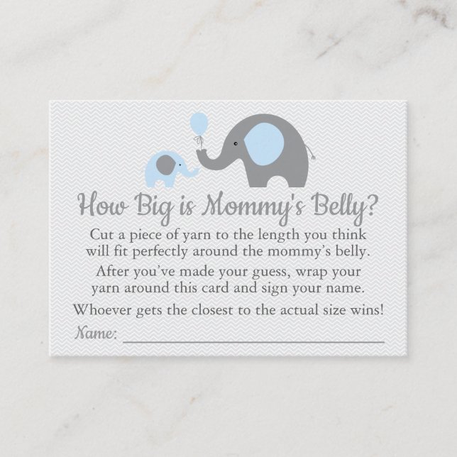 Blue Elephant Baby Shower How Big is Mummy's Belly Calling Card (Front)