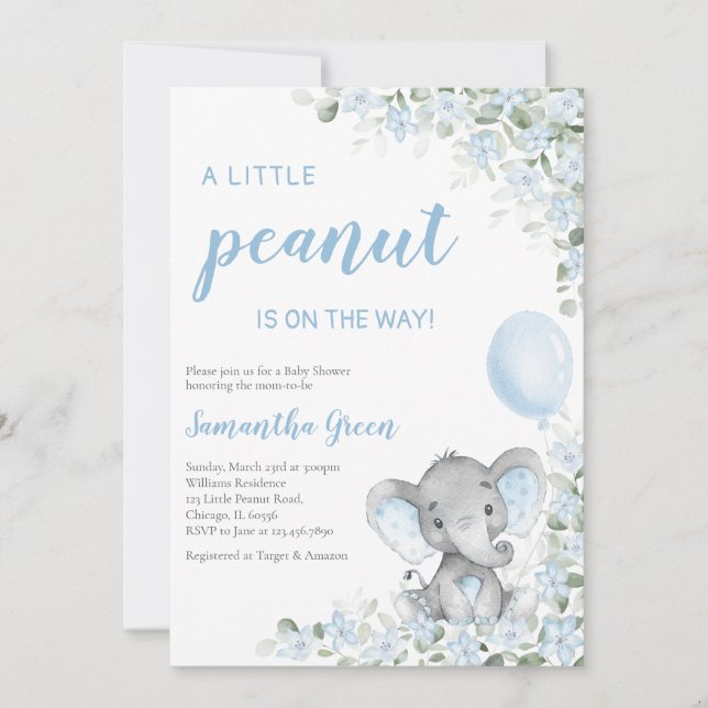 Blue Elephant Baby Shower Invitation (Front)