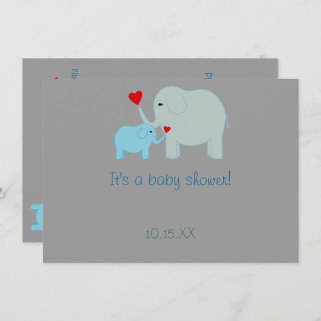 Blue Elephant Baby Shower Invitation (Front/Back)