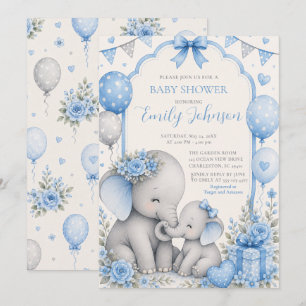 Blue Elephant Baby Shower Invitation