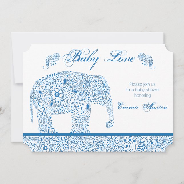 Blue Elephant Baby Shower Invitation (Front)