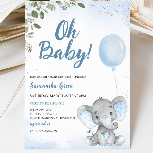Blue Elephant Baby Shower Invitation