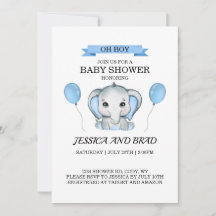 Blue Elephant baby Shower Invitation
