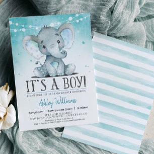 Blue Elephant Baby Shower Invitation, Boy Invitation