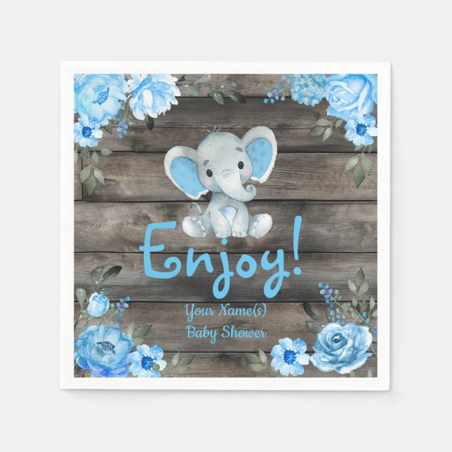 Blue Elephant Baby Shower invitation, rustic boy Napkin (Front)