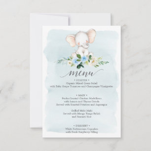 Blue Elephant Baby Shower Menu Invitation