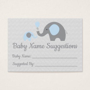 Blue Elephant Baby Shower Name Suggestion Cards