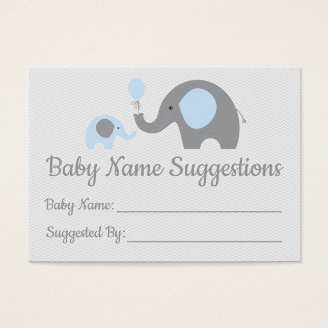 Blue Elephant Baby Shower Name Suggestion Cards (Front)