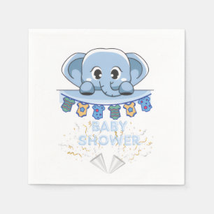 Blue elephant baby shower napkin