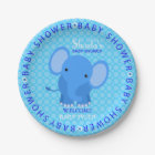 Blue Elephant Baby Shower Paper Plate