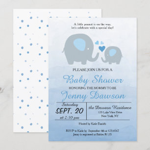 Blue Elephant Baby Shower Party Invitation