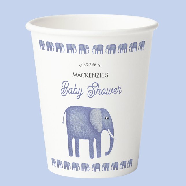 Blue Elephant Baby Shower Personalised Paper Cups (Blue elephant baby shower paper cup)