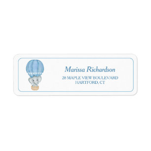 Blue Elephant Baby Shower Return Address Label