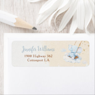 Blue Elephant Baby Shower Return Address Label