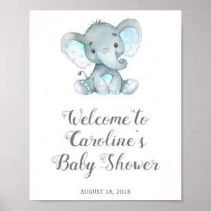 Blue Elephant Baby Shower Sign, Safari Baby Shower Poster