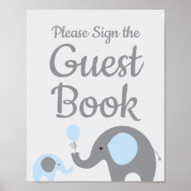 Blue Elephant Baby Shower Sign the Guest Book Sign