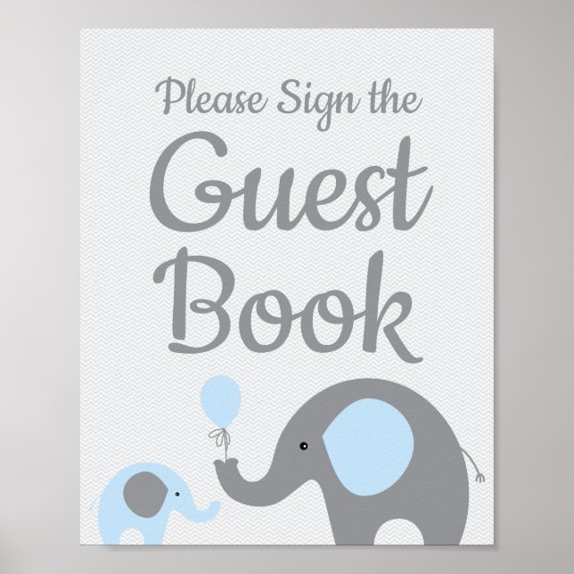Blue Elephant Baby Shower Sign the Guest Book Sign (Front)