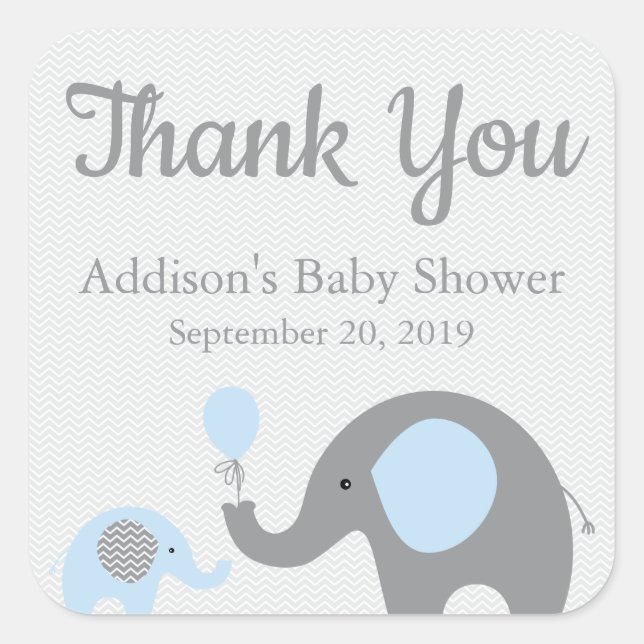 Blue Elephant Baby Shower Stickers, Square Square Sticker (Front)