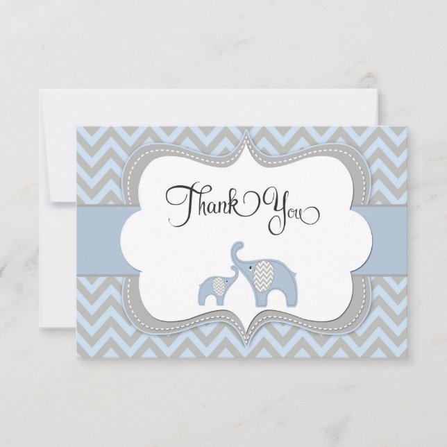 Blue Elephant Baby Shower Thank You Card (Front)