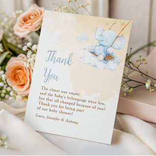 Blue Elephant Baby Shower Thank You Card Nursery