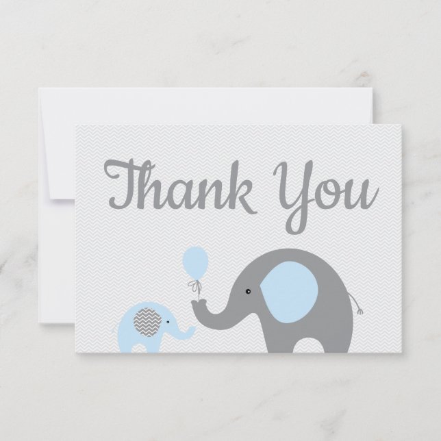 Blue Elephant Baby Shower Thank You Cards Flat (Front)