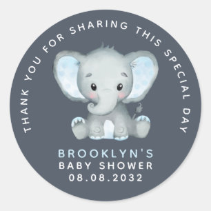 Blue Elephant Baby Shower Thank You Classic Round  Classic Round Sticker