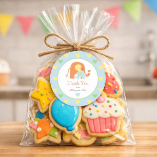 Blue Elephant Baby Shower Thank You Classic Round Sticker