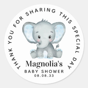 Blue Elephant Baby Shower Thank You Classic Round Sticker