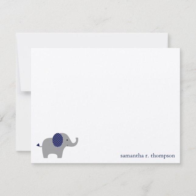Blue Elephant Baby Shower Thank You Note Card (Front)